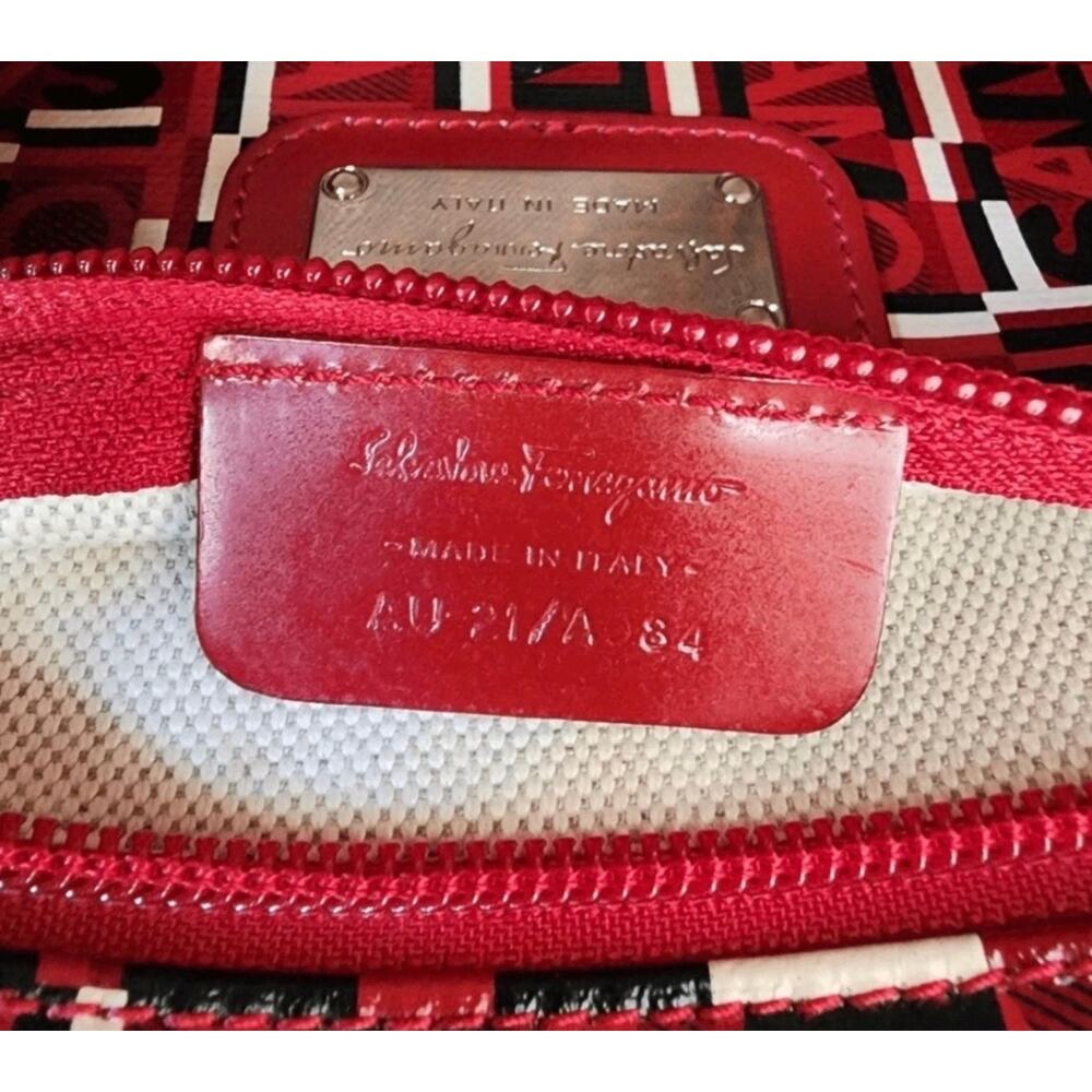Authentic Vintage Salvatore Ferragamo Red Logogram Canvas Shoulder Tote Bag - Picture 6 of 11